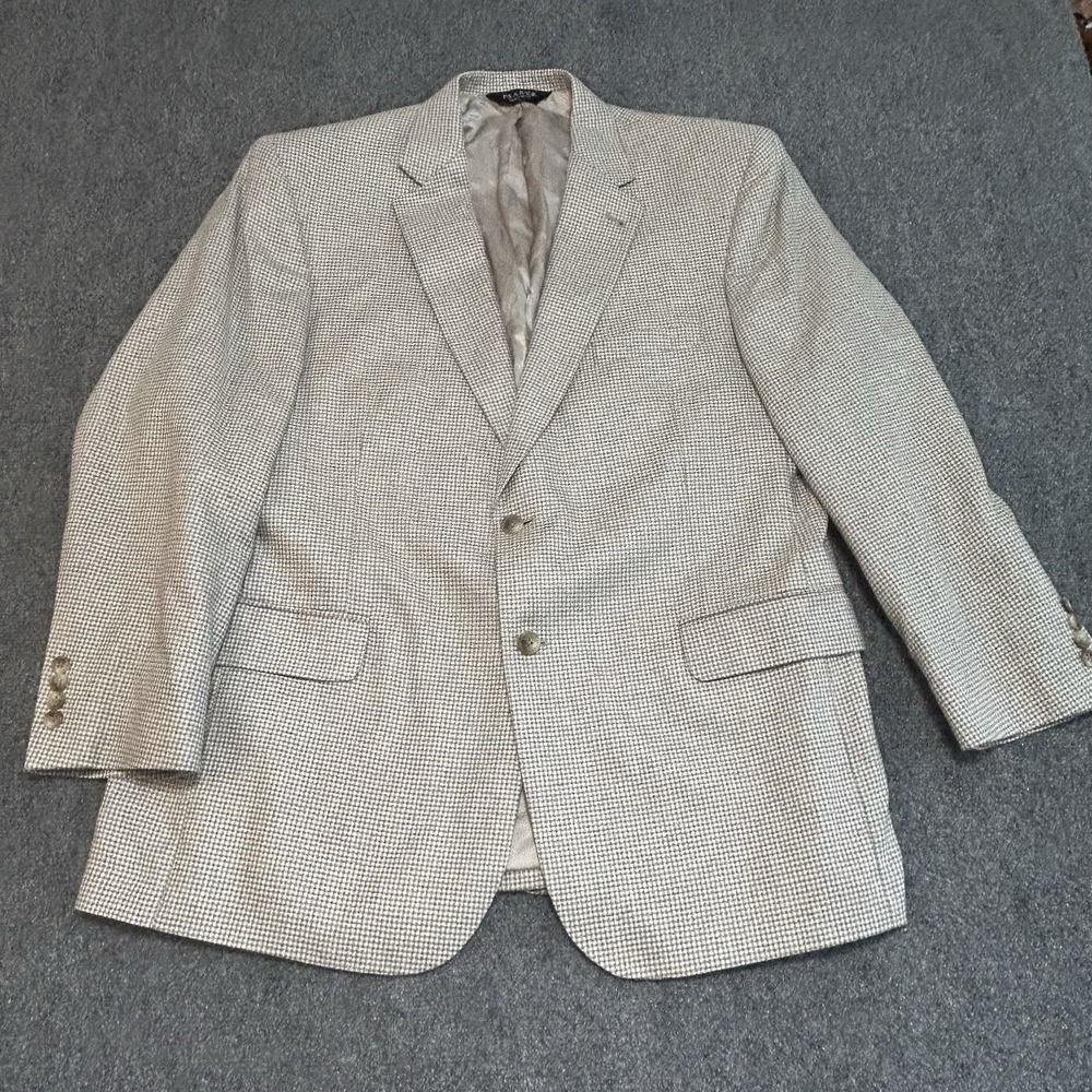 Jos A Bank Signature Collection Blazer 46 Reg 100% Silk Houndstooth White Blue